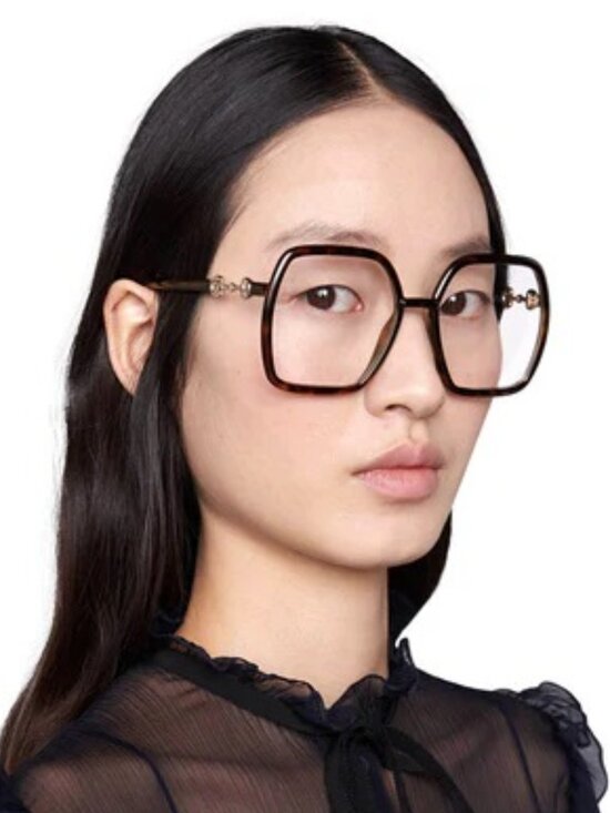 Gucci Women Eyeglasses Havana Demo Square Oversized GG0890O 002 NEW AUTHENTIC